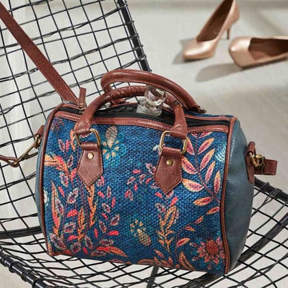 Mona B Canvas Small Vintage Handbag, Shoulder Bag, Crossbody Bag For Shopping, Travel With Stylish Design For Women (Blue, Kilim) - M-7004