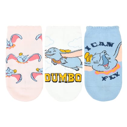 Balenzia X Disney Dumbo Ankle Socks for Women| Pack of 3-Stretchable from 19 cm to 30 cm / 3N