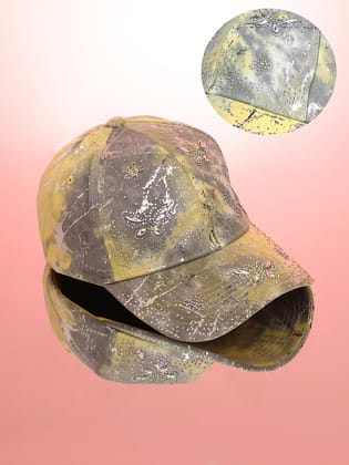 Studded Ombre Basketball Cap - Ash Grey & Lemon Yellow-Cap