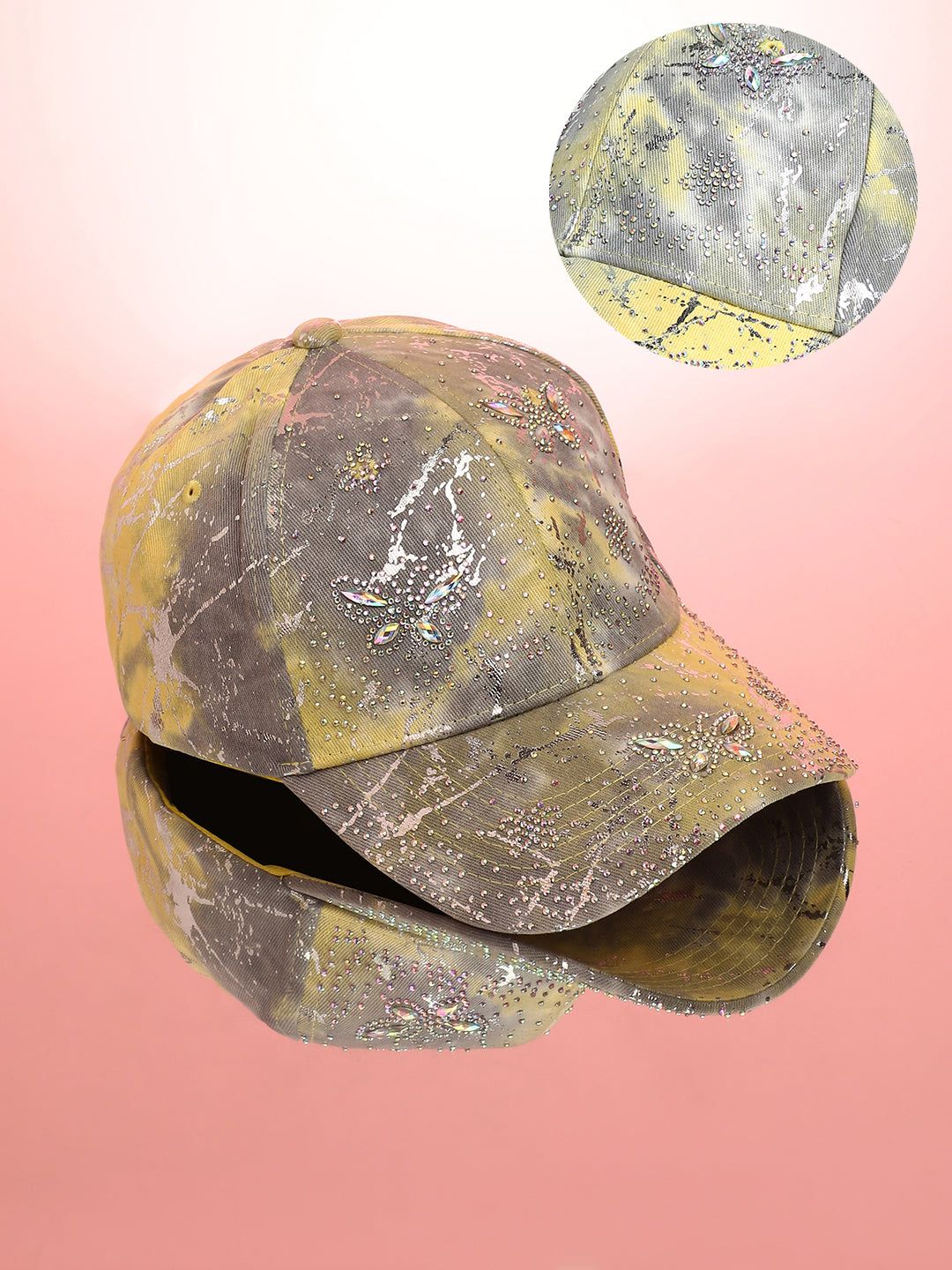 Studded Ombre Basketball Cap - Ash Grey & Lemon Yellow-Cap