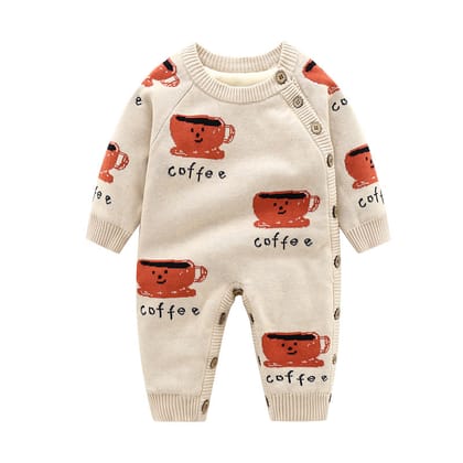 Newborn Baby Clothes Baby Crawling Clothes Thickening Out Baby Harness-Beige coffee mug / 90cm