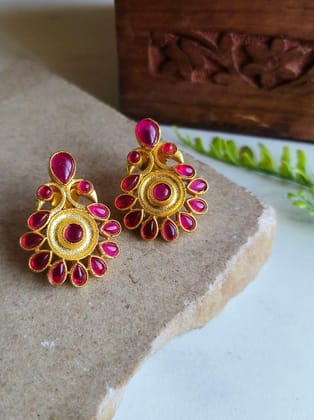 Gold-Plated Earrings with Stones and Tree Shape Design | Sarichka-Magenta