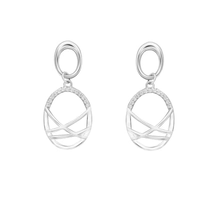 Dual Oval Line Danglers | 925 Silver Earrings for Women-Free / Silver / Modern