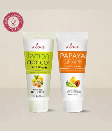 Alna Lemon Apricot Face Wash with Papaya Grape Face Wash 75ml Each For All Skin Type , Pack of 2