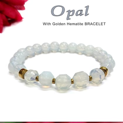 Diamond Cut Opal With Golden Hematite Natural Stone Bracelet