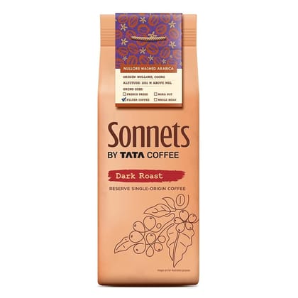 Tata Sonnets Nullore Washed Arabica, Dark Roast Filter Coffee,250g, Brown, Reserve Single-Origin Coffee, Freshly Dried Ground Coffee