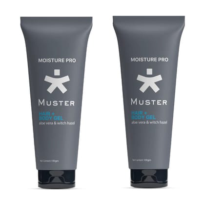Muster Moisture Pro Hair & Body Gel | 100 ML | Nourishing All-Day Hydration | Aloe Vera Gel | Witch Hazel Extract | Oil Control | Reduces Dryness (Pack of 2)