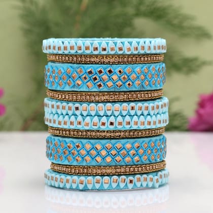 Firozi Color Thread Bangle Set: 2.10-Bangles Size: 2.10 / Blue / Alloy With Good Quality Gold Plated