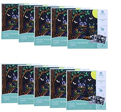         PepPlay Mini Velvet Coloring Card Kit, Activity Colouring Set, 5 Wild Creature Art Drawing Oster Sheet For Kids, Use Any Marker And All Pencil Color, For 3+ Years Age Groups (Pack Of 10)       