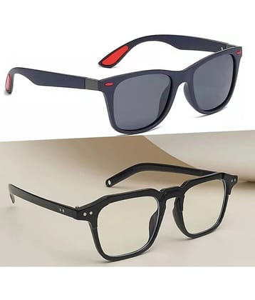 Elligator Multicolor Rectangular Sunglasses ( Pack of 2 ) - Medium