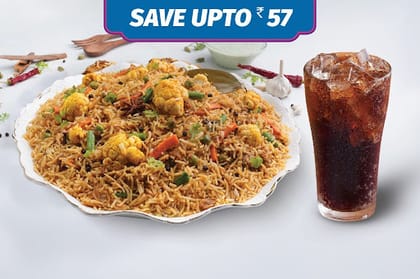 Veg Kilo Biryani + Coke Meal __ Lucknowi Veg Kilo Biryani,Thums Up 330 Ml Can