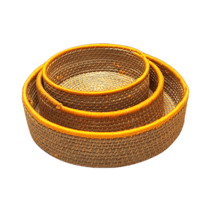 Handicraft Tray Orange Thread Border Binding Set of 3