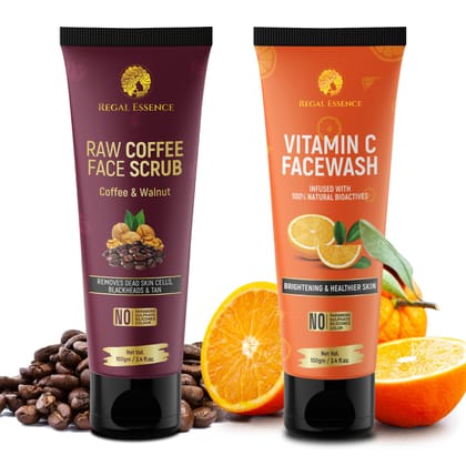 Regal Essence Raw Coffee Face Scrub & Vitamin C Facewash for Women & Men with Walnut & Vitamin E | Removes Dead Skin Cell, Blackheads & For Glowing Skin  - 100 gm