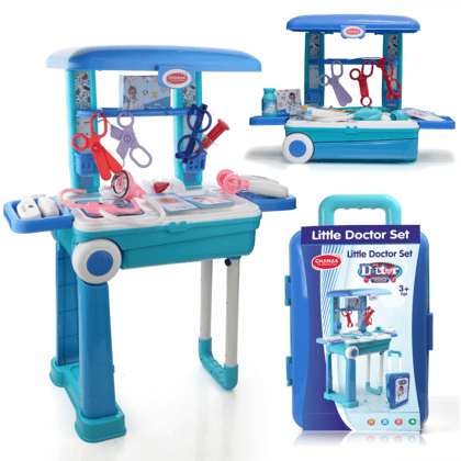 Premium Doctor Set Trolley for Kids with LED Light Instruments (Blue)-Blue