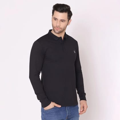 Men's Full Sleeve Plain Polo T-Shirt - Black Black S