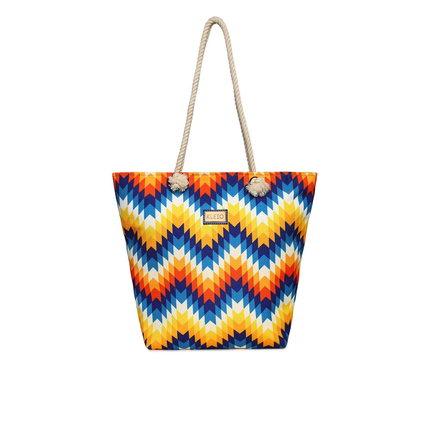 Dimitra Printed Zipper Canvas Beach Tote-Multicolor