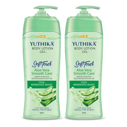 Yuthika Body Lotion Gel Aloe Vera Smooth Care 500ml Pack of 2, Aloe Vera Gel Body Lotion for Summer & Winter