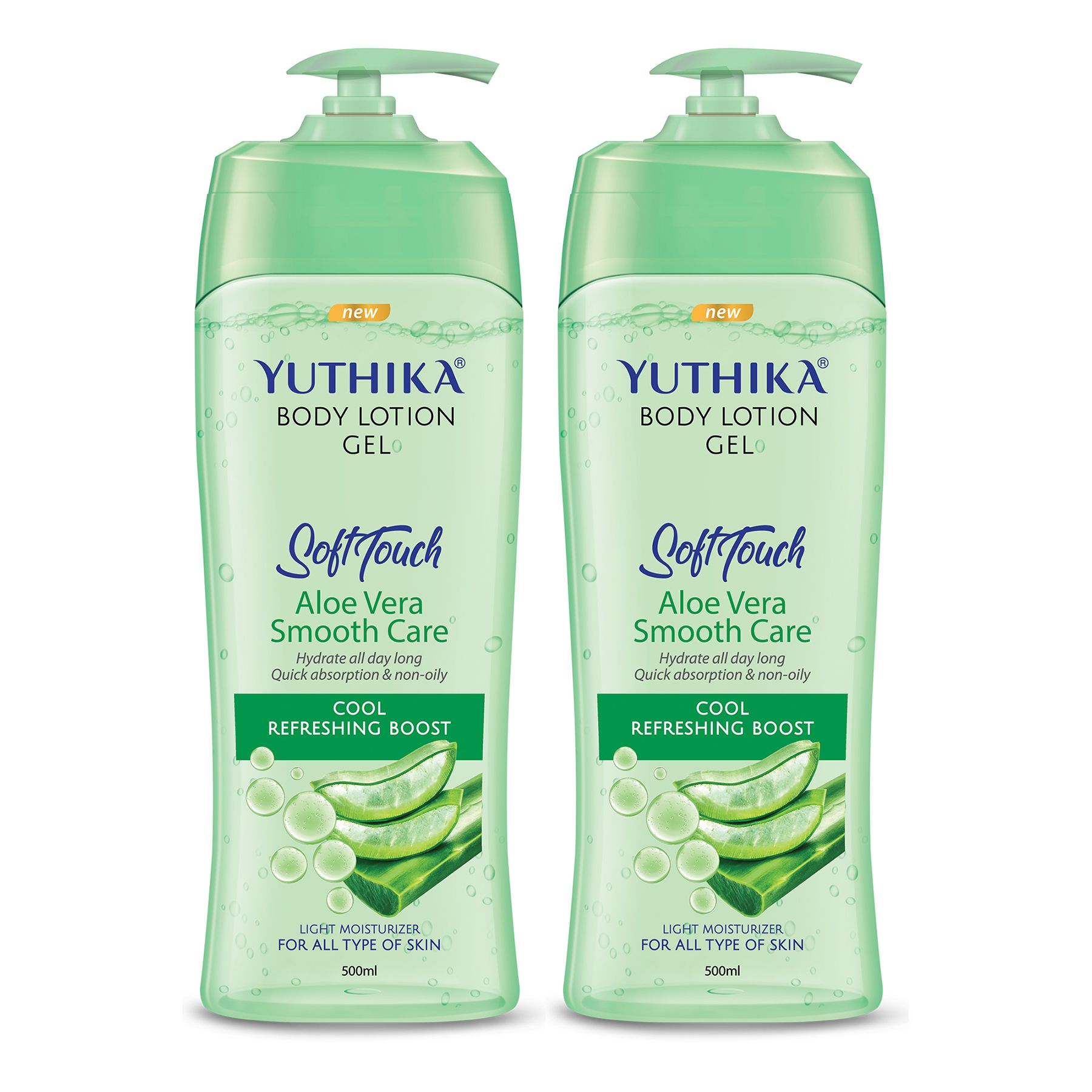 Yuthika Body Lotion Gel Aloe Vera Smooth Care 500ml Pack of 2, Aloe Vera Gel Body Lotion for Summer & Winter