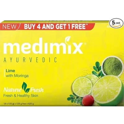 Medimix Ayurvedic Lime Soap - Buy 4 Get 1 Free (Pack Of 5 - 125g Each)