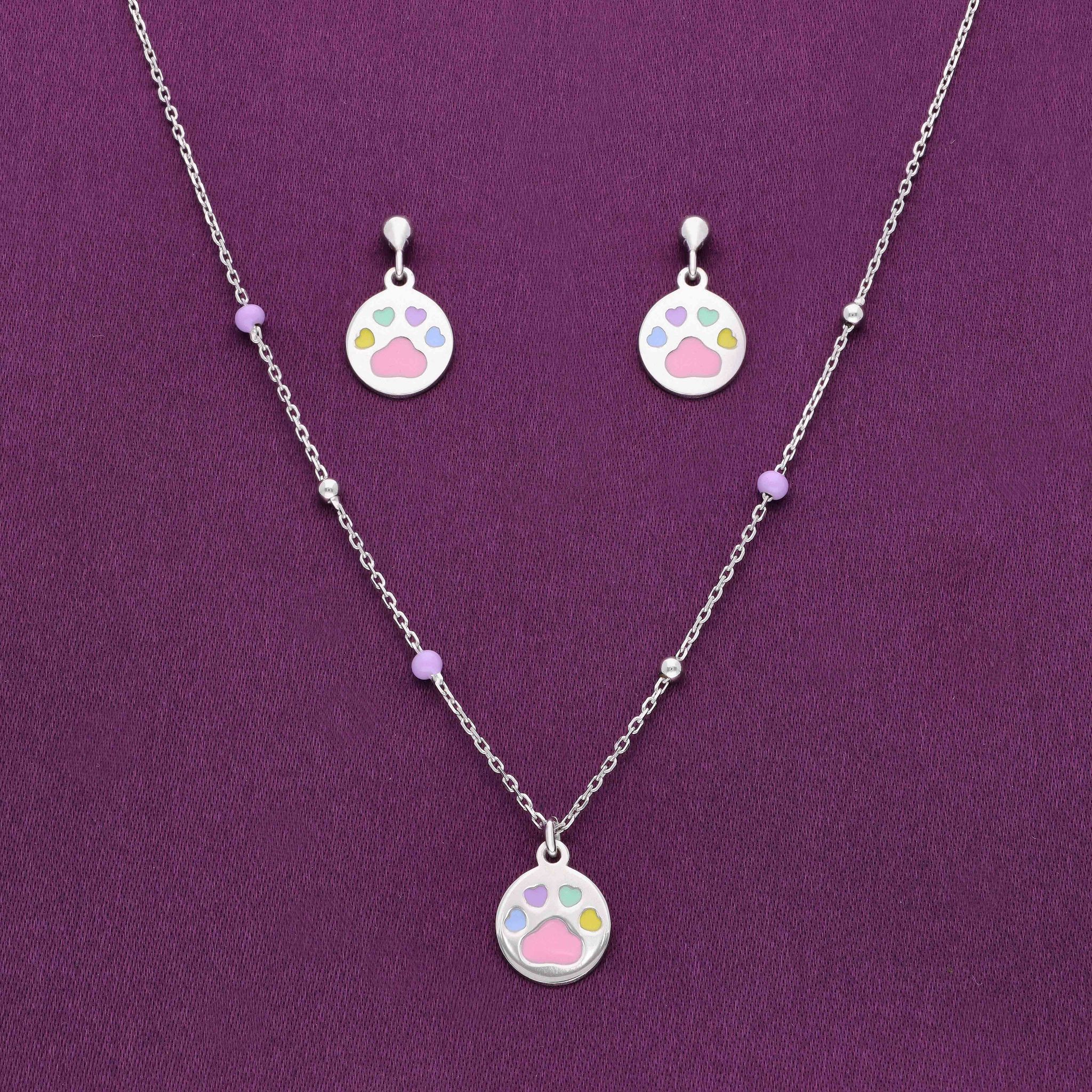 Heart Print Silver Pendant & Earring Set-None / Silver