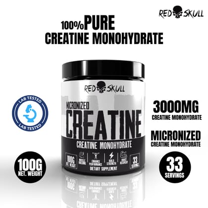 Redskull Creatine Monohydrate 100 gram- 100% Pure Micronized Creatine | No Side Effects | Heavy metal Tested | unflavoured-100Gram Unflavoured