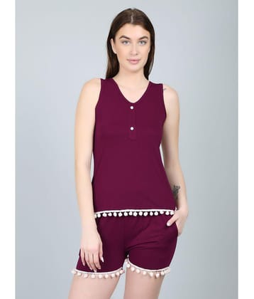N-Gal - Wine Cotton Womens Nightwear Nightsuit Sets ( Pack of 1 ) - None