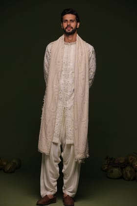 Vara Beige Kurta set with patiyala and dupatta-XS/34