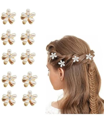 LYKAA Stylish Pearl Flower Hair Claw Fashionable Clips Clutchers Hair Barrettes, Women Girls - 10Pcs - White