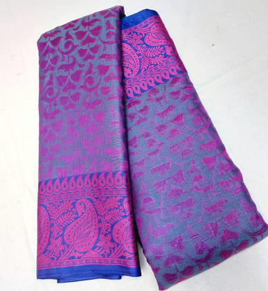 AFSARA SAREES Banarasi silk saree with blows peace (Purple and Safayer)