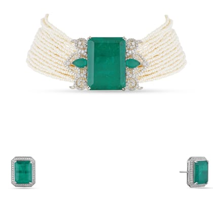 Hoor - Green Doublet & Pearl Choker Set