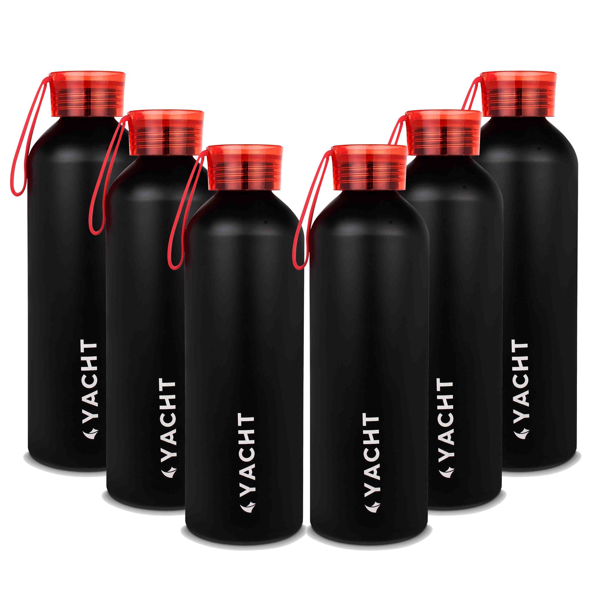 Yacht Aluminium Single Wall Fridge Water Bottle, Refrigerator Bottle, Storm Red, 750 ml (Pack of 6)