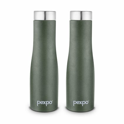 PEXPO Stainless Steel Fridge Water Bottle, 1000ml, Pack of 2, Military Green, Monaco | Eco-Friendly & Leak-Proof Water Bottle