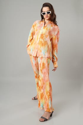 Bestselling Tye Dye Pleated Co-Ord Set For Women-XXS / Apricot Orange / SH040-DPLZ01/FAB320396 -2.5-NILL-NILL-NILL-NILL-THR03-FS01-NILL-BT053-12-NILL-NILL||BT05-FAB3200396-2.5-PLCR005-2.5-NILL-NI
