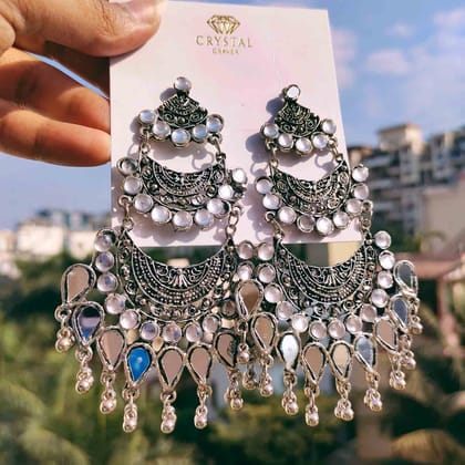 Long Bohemian Chandelier Oxidised Earrings