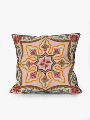 Kashmiri Chain Stitch Floral Bliss Cotton Cushion Cover-Set of 3