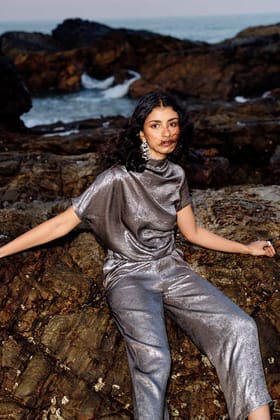 DRAPED LAMÉ TOP-XXL / Metallic