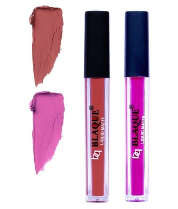 bq BLAQUE Matte Liquid Lipstick Combo Set of 2 Pcs 4ml each, Long Lasting & Waterproof - Brown & Swiss Light Magenta