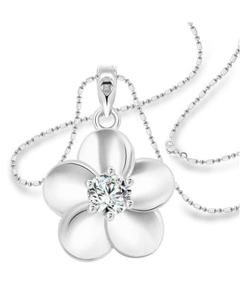 Vighnaharta Dream Flower Solitaire CZ Rhodium Plated Alloy Pendant with Chain for Women and Girls - [VFJ1223PR] - Silver