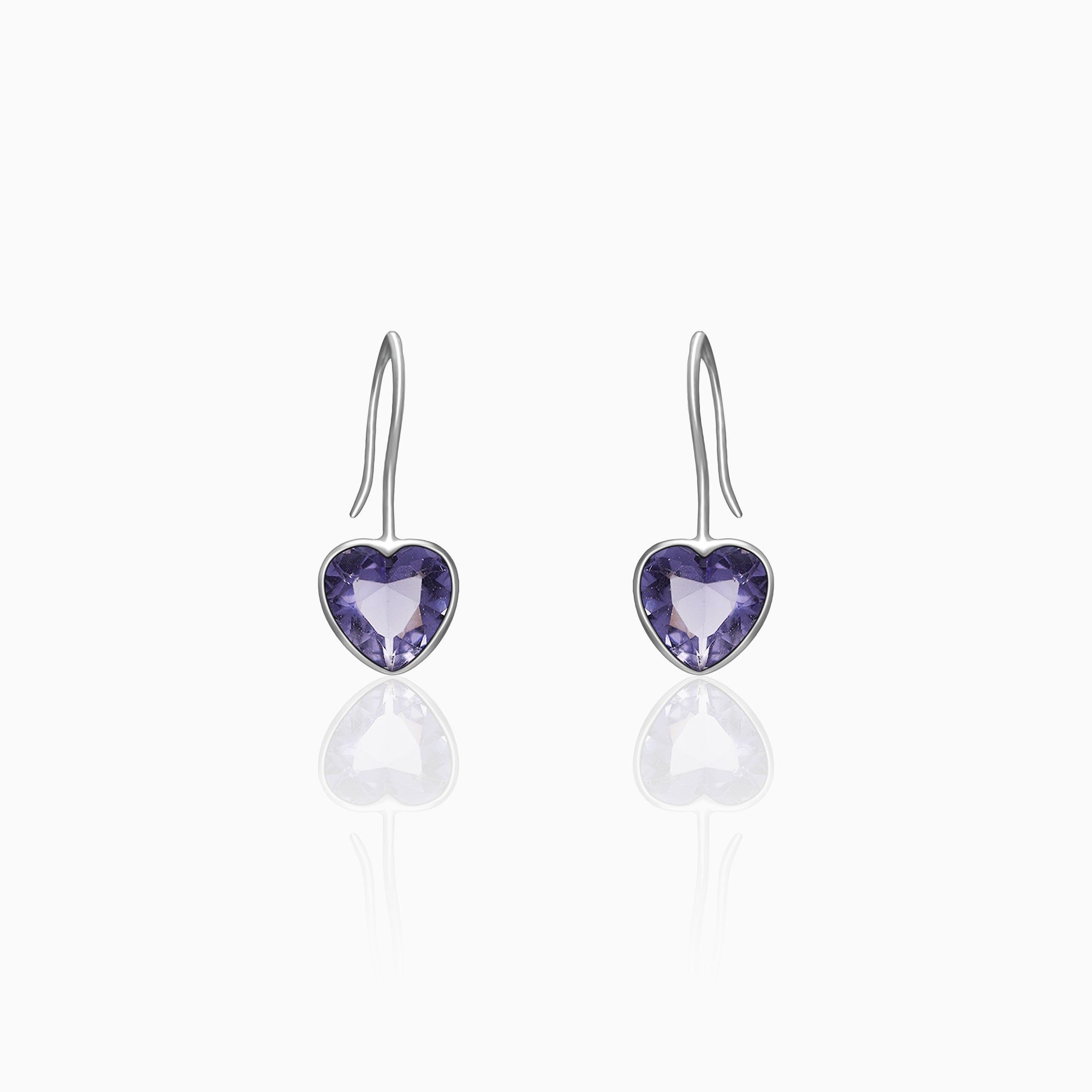 Silver Ornate Purple Heart Earrings