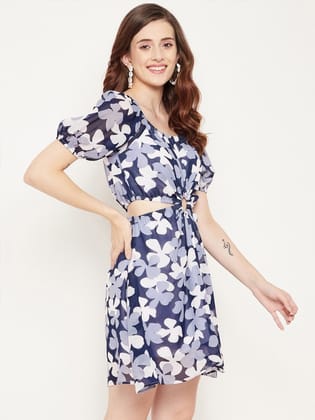 Pink Floral Georgette Mini Dress