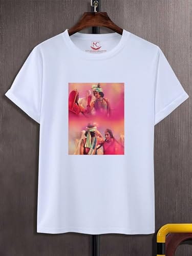 NITYANAND CREATIONS Round Neck White Holi T-Shirt for MEN-HOLI-T-SHIRT-11556-L