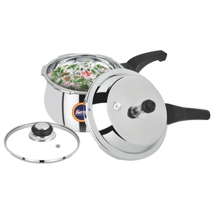 Softel Handi 1.5 Litre Stainless Steel Handi Pressure Cooker with Glass Lid | Gas & Induction Compatible | Silver