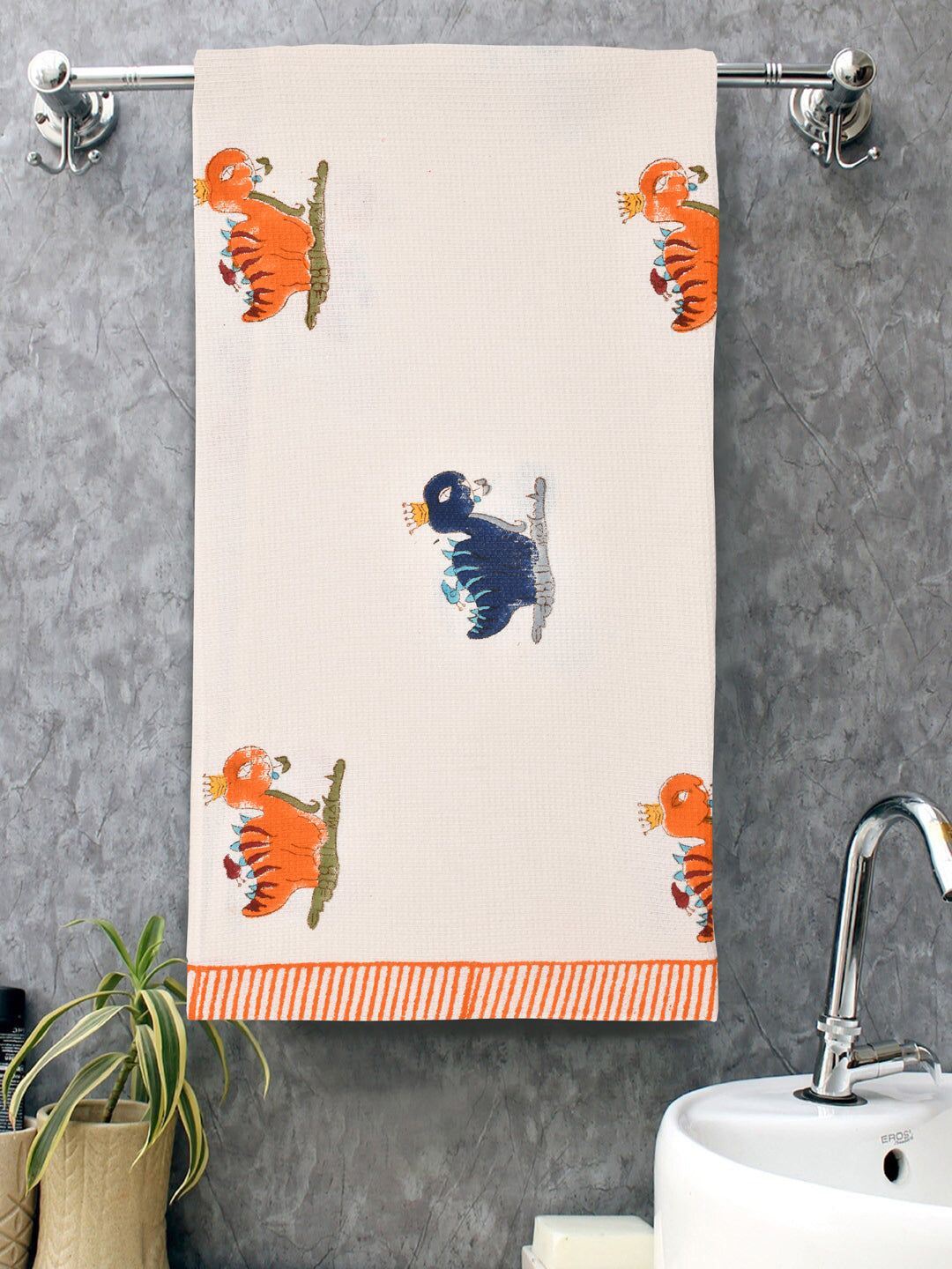 Hand Block Printed Honey Comb Cotton Bath Towel-Hand Block / Bath / Towels