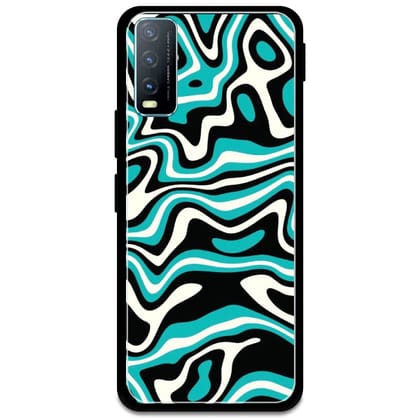 Blue & Black Waves - Glossy Metal Silicone Case For Vivo Models-Vivo Y91i
