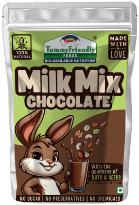 Tummy Friendly Chocolate Milk Mix for kids. Made of organic nuts, seeds, jaggery and premium cocoa powder, healthy milk mix for toddlers. kids chocolate milk powder mix - 200g Pack