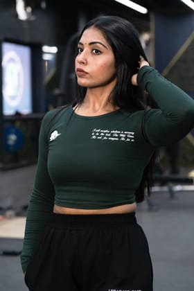 WILD VERVE LIFTING LONG SLEEVE CROP TOP (JUNGLE GREEN)-XS