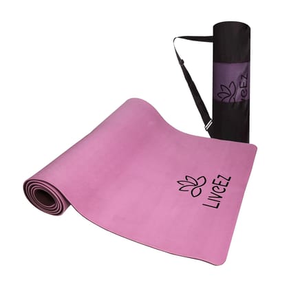 LiveEZ Anti-Skid Lightweight with perfect grip TPE Yoga Mat for Men and Women with Carry Bag (6mm, Pink & Wine color)