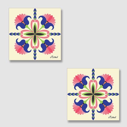 Lotus Athangudi Square Acrylic Coasters - Set of 2