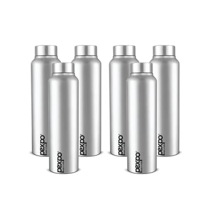 Pexpo Stainless Steel Fridge Water Bottle, 1000 ml, Pack of 6 Silver, Chromo | Fast Cooling & Eco-Friendly Water Bottle