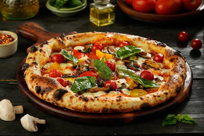 Sourdough Truffle Oil Veggie Delight Pizza __ 4 Slice